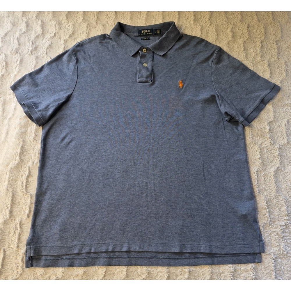 Polo Ralph Lauren Classic Fit Shirt Men's Large Soft Knit Collared Blue/Orange